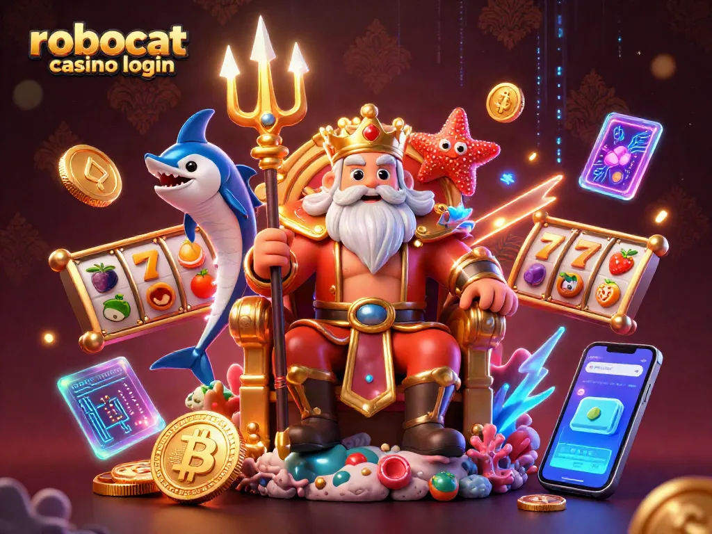 Engage with robocat casino login: Join exciting gameplay and vibrant characters in a rich, illustrative scene.